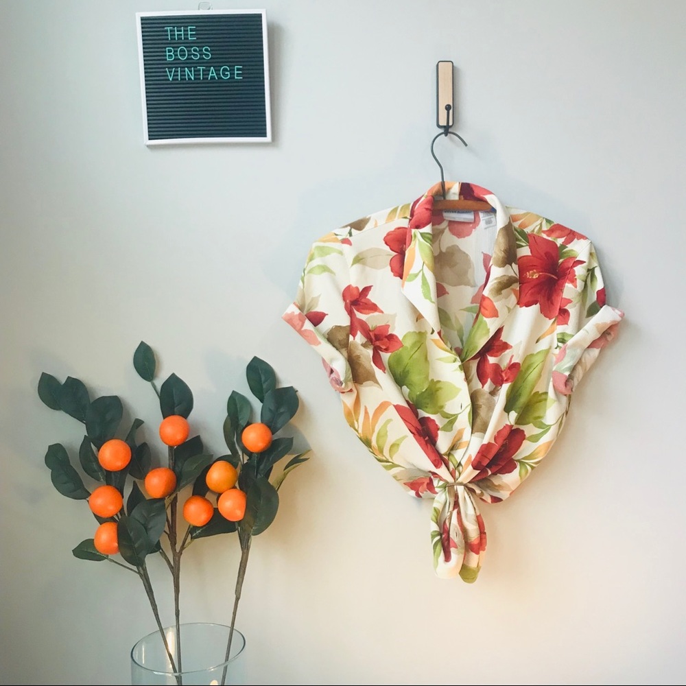 Vintage Retro 90’s Red Hawaiian Button Up Popover
